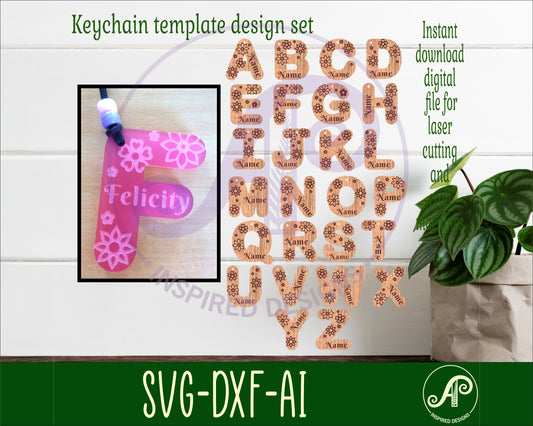 Flowers letter tag designs SVG / DXF / AI