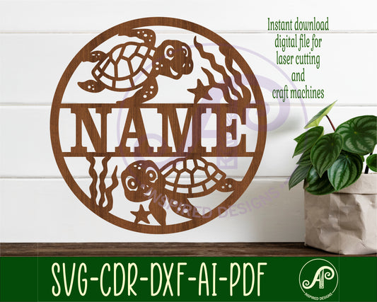 Cute Turtles name wall sign. SVG / DXF / AI / PDF / CDR