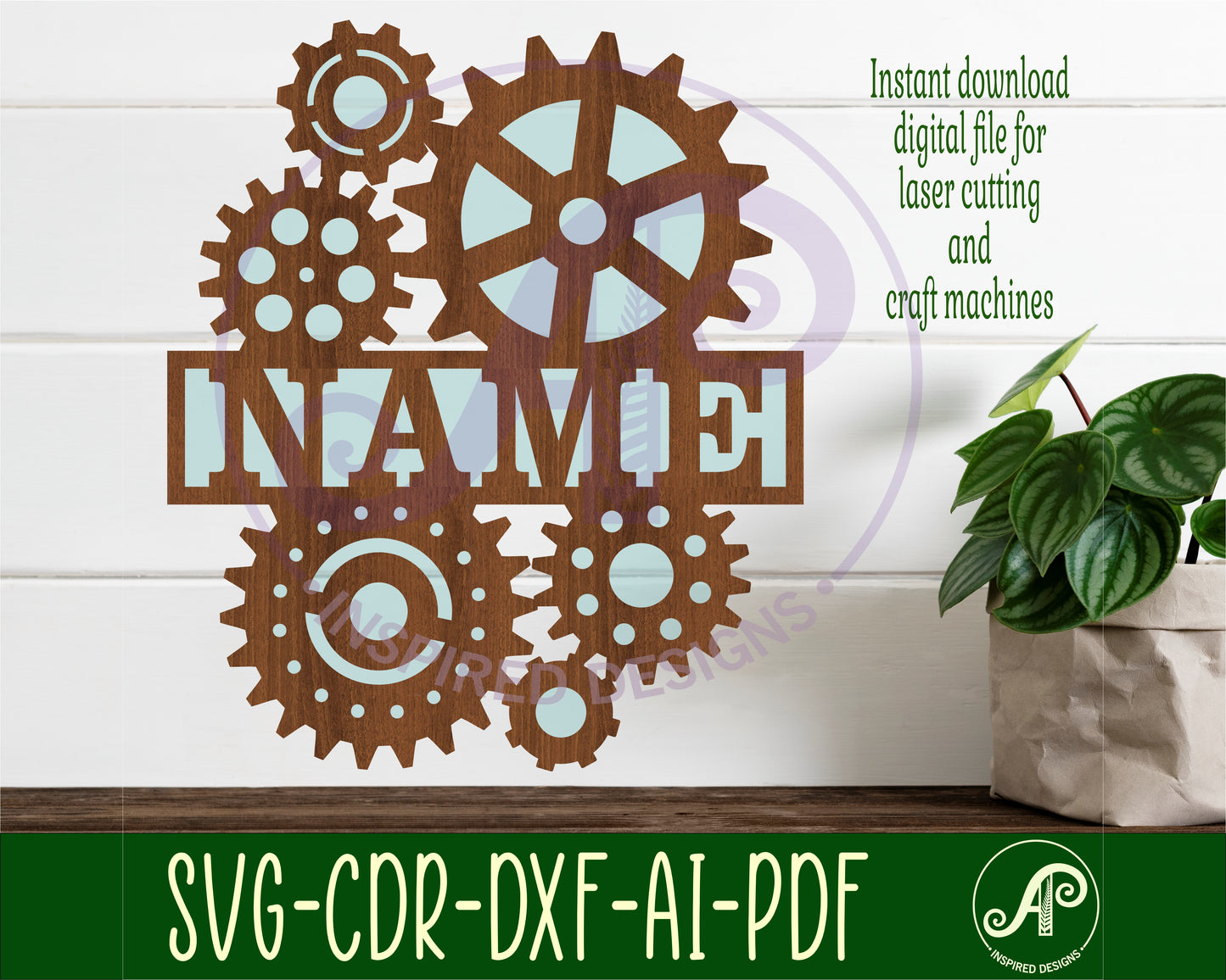 Gears design shape name sign SVG / DXF / AI / PDF / CDR