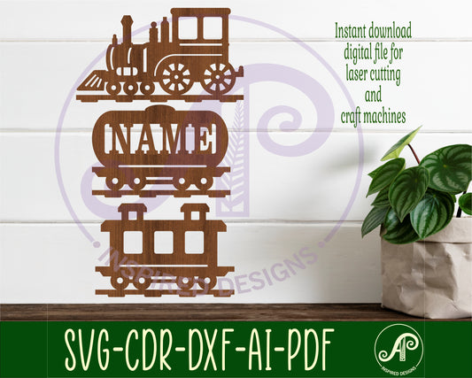 Train 3 part name wall sign. SVG / DXF / AI / PDF / CDR