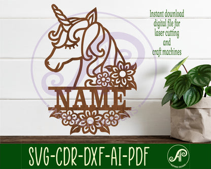 Unicorn head shape name sign SVG / DXF / AI / PDF / CDR