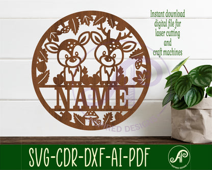 Cute Deer name wall sign. SVG / DXF / AI / PDF / CDR