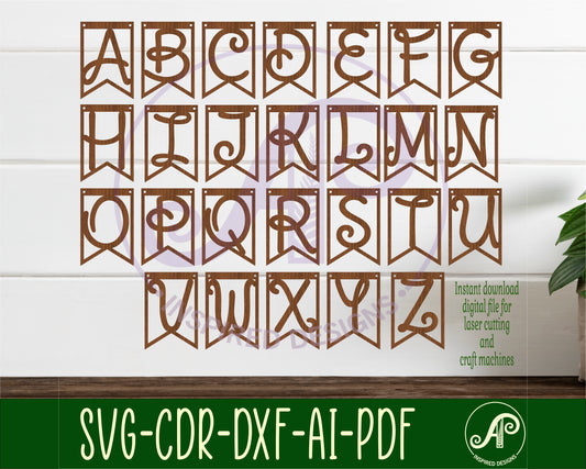 Alphabet curly font bunting banner flags set