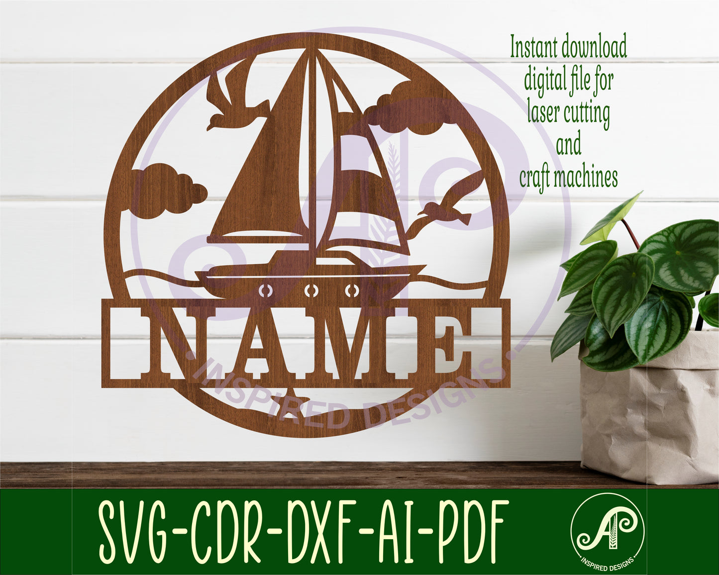 Sailing Boat name wall sign. SVG / DXF / AI / PDF / CDR