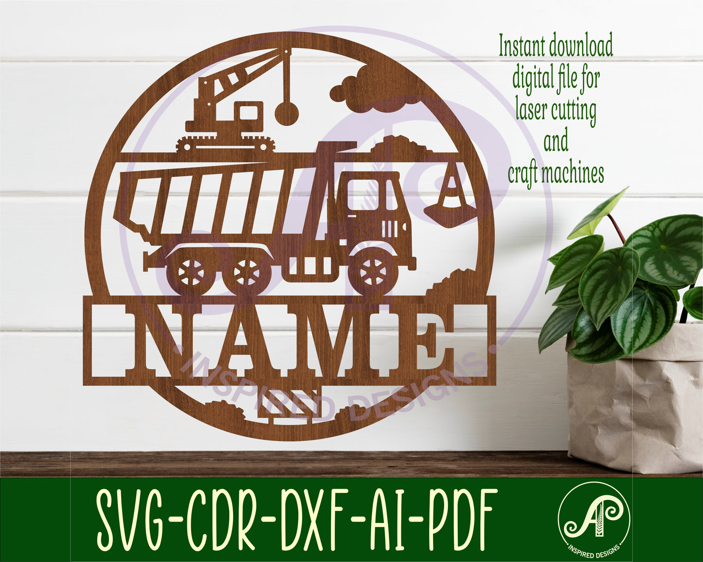 Construction Dump truck name wall sign. SVG / DXF / AI / PDF / CDR