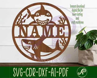 Cute Sharks name wall sign. SVG / DXF / AI / PDF / CDR