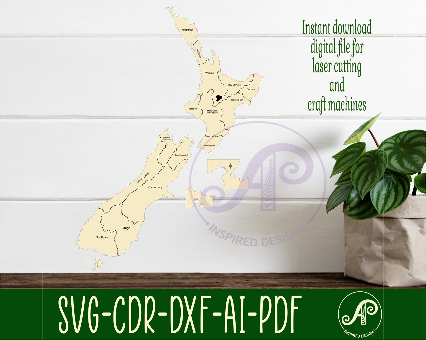 regions NZ outline wall sign design SVG / DXF / AI / PDF / CDR