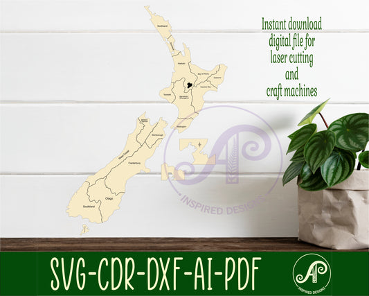 regions NZ outline wall sign design SVG / DXF / AI / PDF / CDR