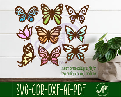 Butterflies designs, 9 silhouette shapes