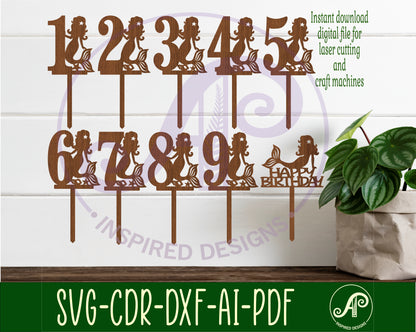 Mermaid number cake topper design SVG / DXF / AI / PDF / CDR