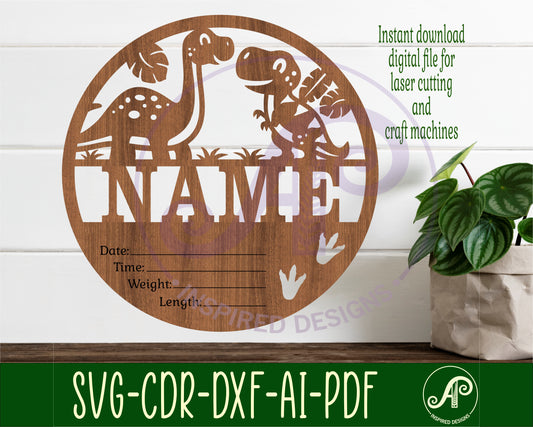 Dinosaur baby stats, Birth plaque, Newborn baby name sign