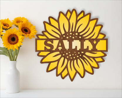 Sunflower two layer name sign SVG / DXF / AI / PDF / CDR