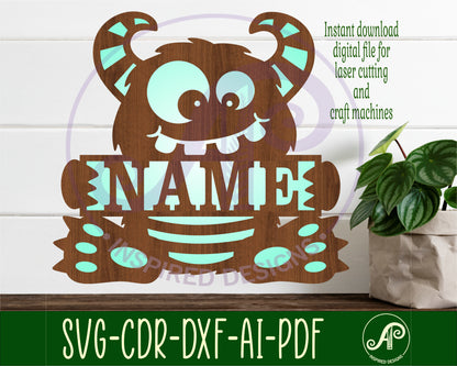 Cute monster shape name sign design 1 SVG / DXF / AI / PDF / CDR