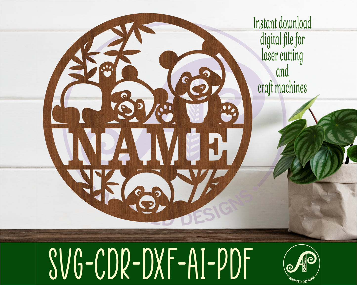 Pandas name wall sign. SVG / DXF / AI / PDF / CDR