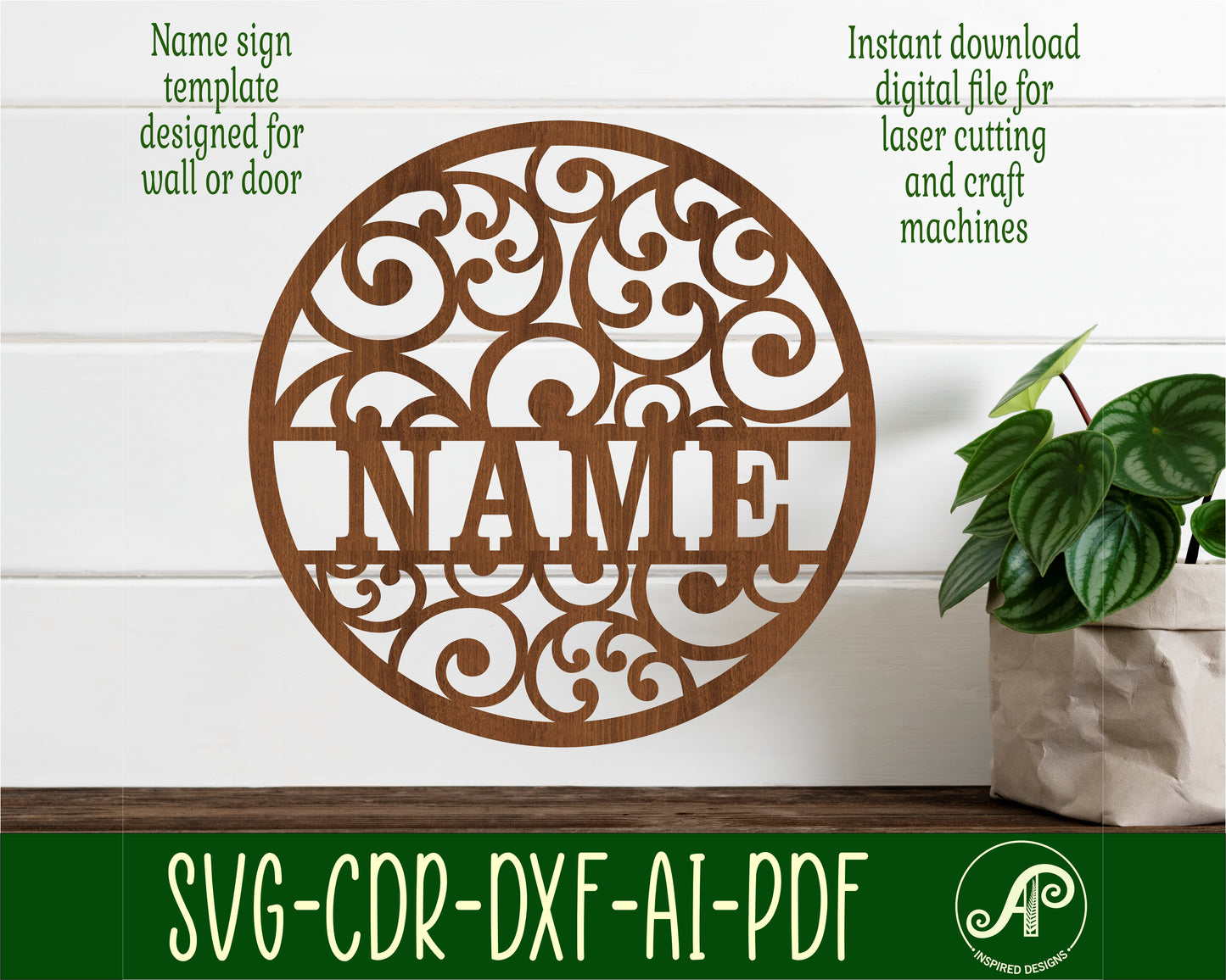 Swirls name wall sign. SVG / DXF / AI / PDF / CDR