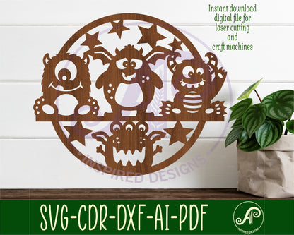 Cute monsters wall sign design SVG / DXF / AI / PDF / CDR