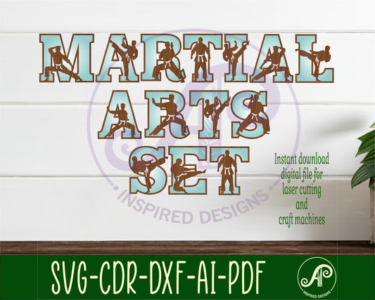 Martial arts male alphabet letter set. 52 letter options