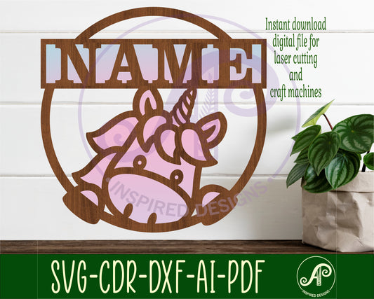 Unicorn single name wall sign. SVG / DXF / AI / PDF / CDR