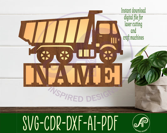 Dump truck shape name sign SVG / DXF / AI / PDF / CDR