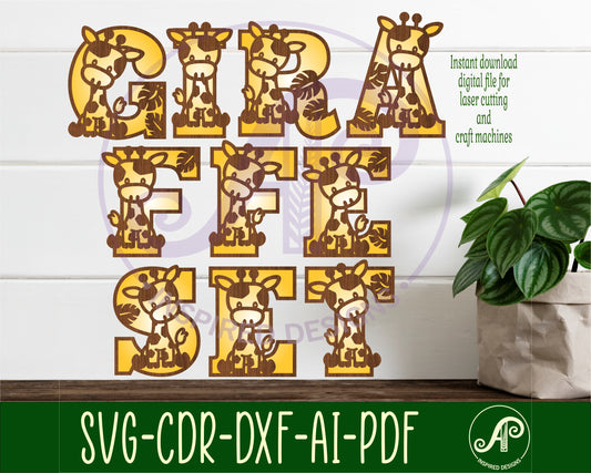 Giraffes alphabet letter set. 45 letter options