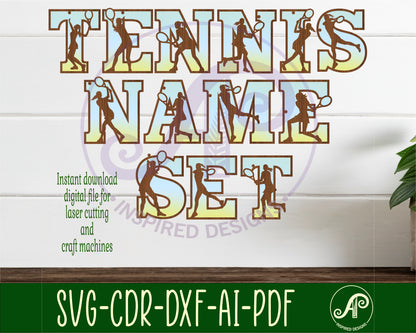 Tennis female player alphabet letter set. 53 letter options