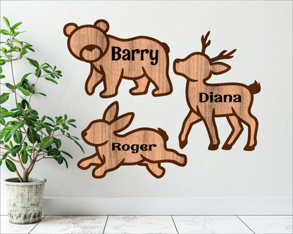 Woodland animals outline name signs SVG / DXF / AI / PDF / CDR