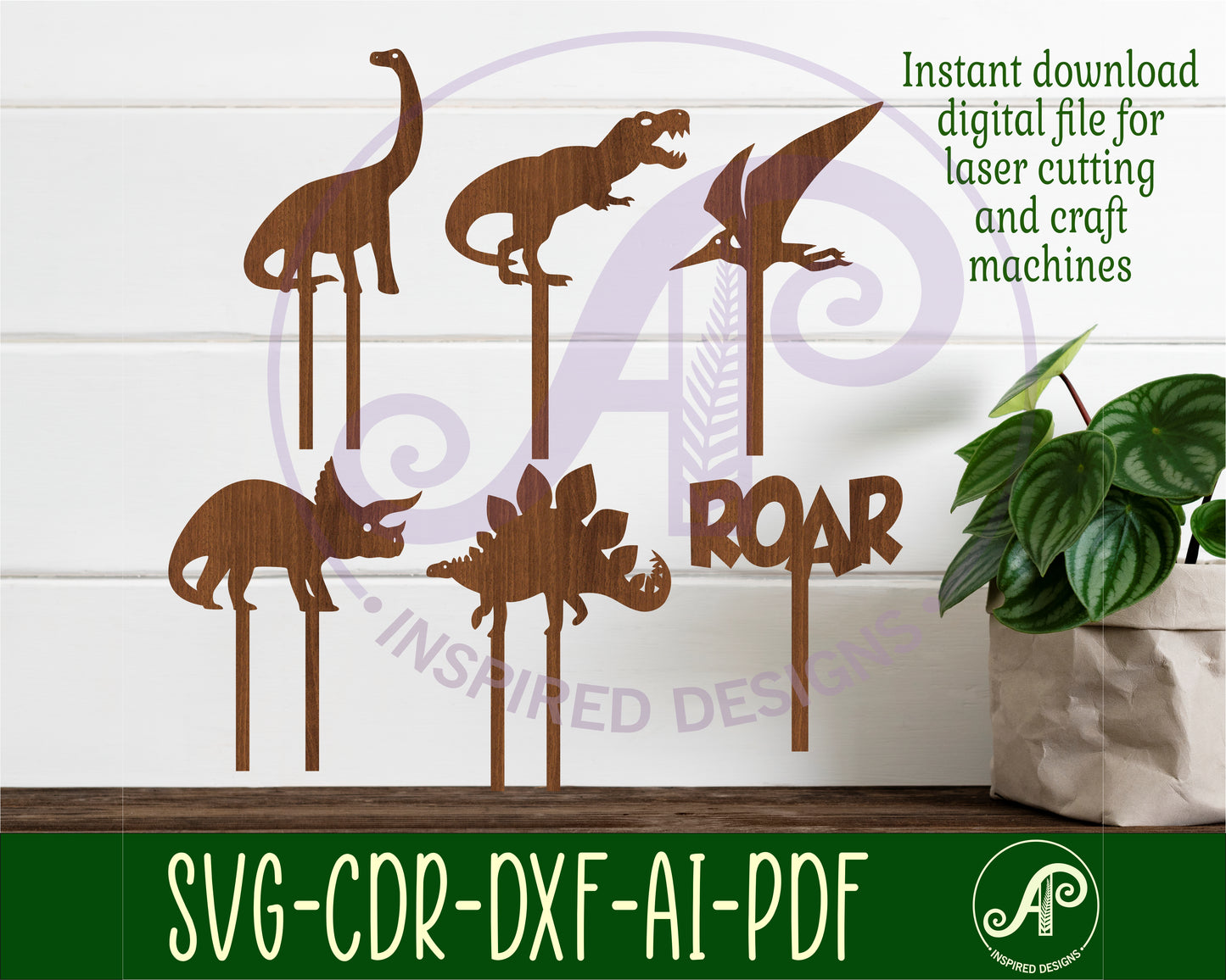 Dinosaur cupcake topper designs SVG / DXF / AI / PDF / CDR