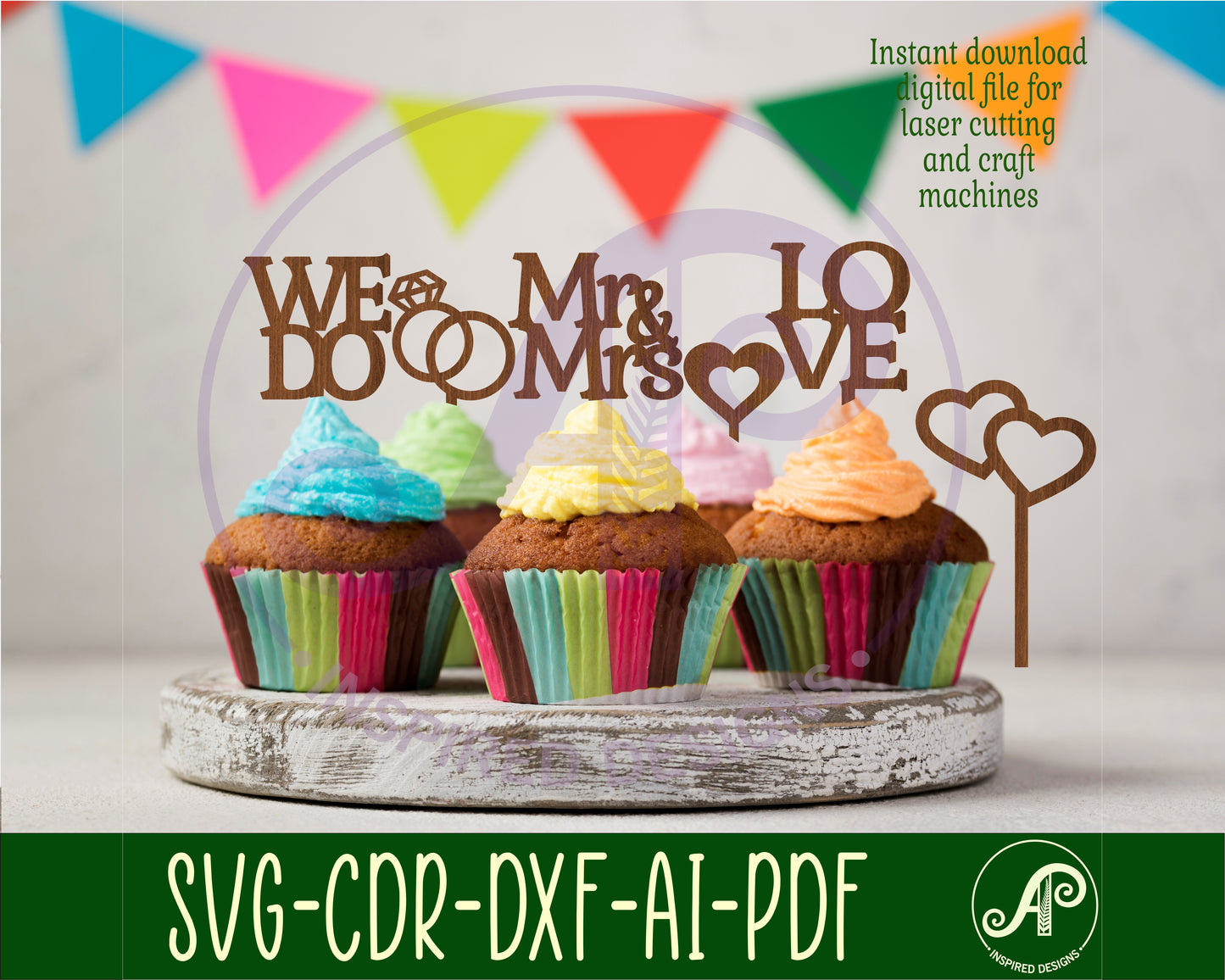 Wedding cupcake topper design SVG / DXF / AI / PDF / CDR