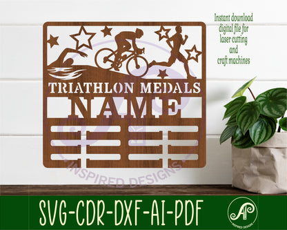 Triathlon male medal holder sign. SVG / DXF / AI / PDF / CDR