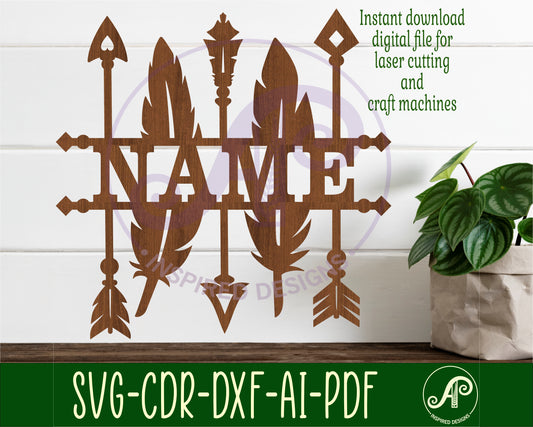 Arrow and feathers shape name sign SVG / DXF / AI / PDF / CDR