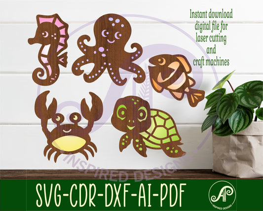 Ocean animals designs, 5 two layer shapes