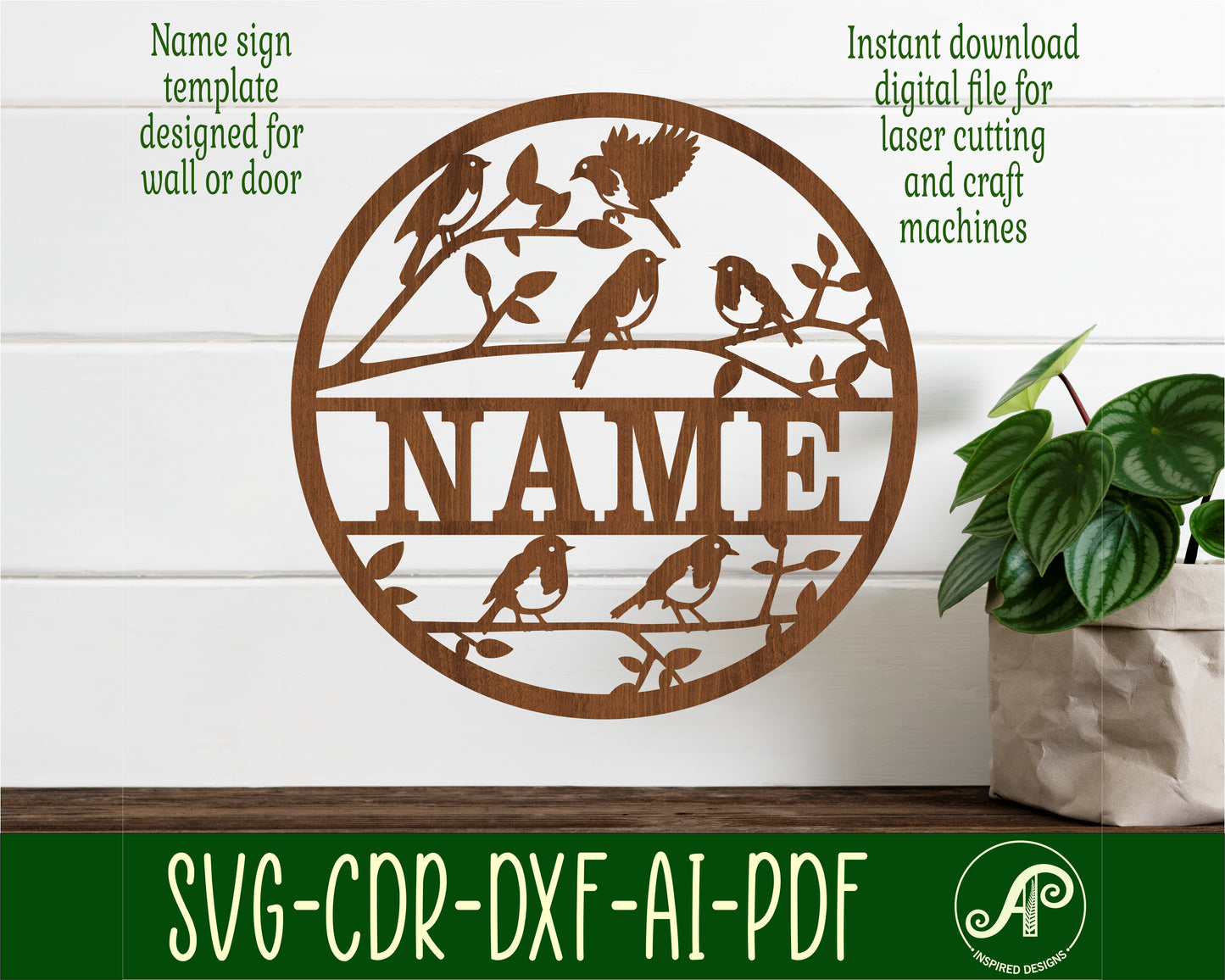 Bird name wall sign. SVG / DXF / AI / PDF / CDR