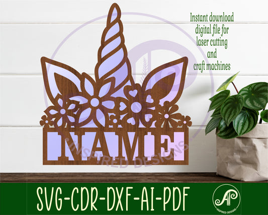 Unicorn horn shape name sign SVG / DXF / AI / PDF / CDR