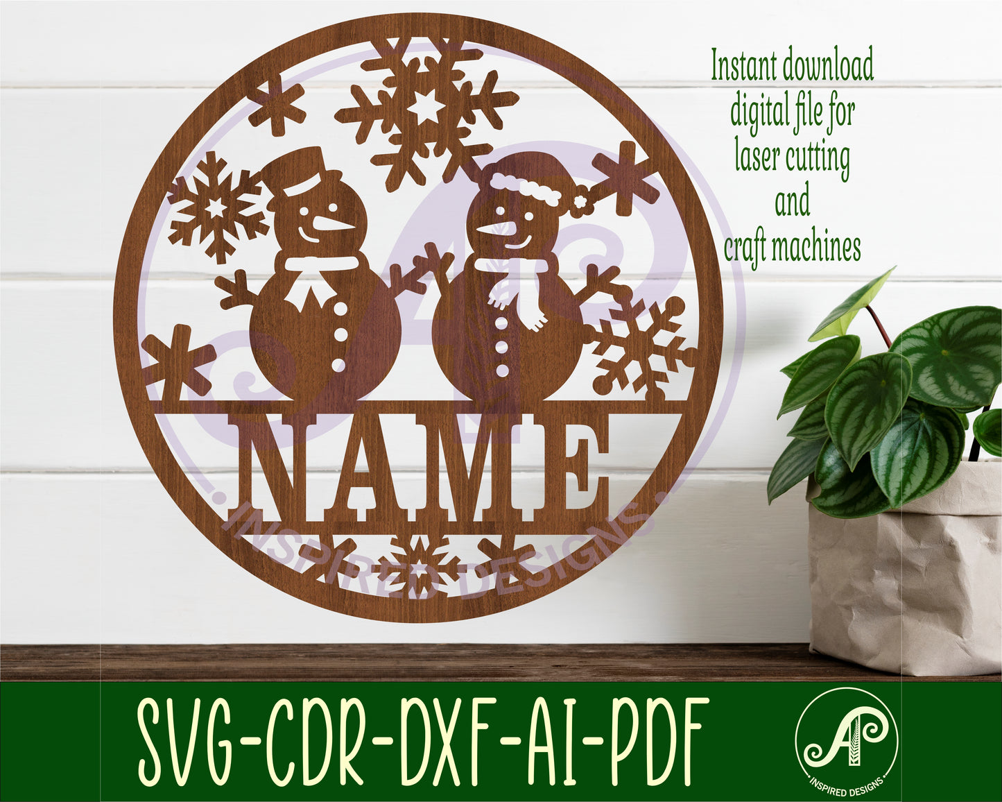 Snowmen name wall sign. SVG / DXF / AI / PDF / CDR