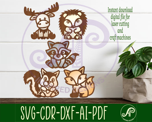 Woodland animals set 2 designs, 5 two layer shapes