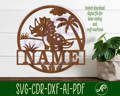 Triceratops Dinosaur name wall sign. SVG / DXF / AI / PDF / CDR