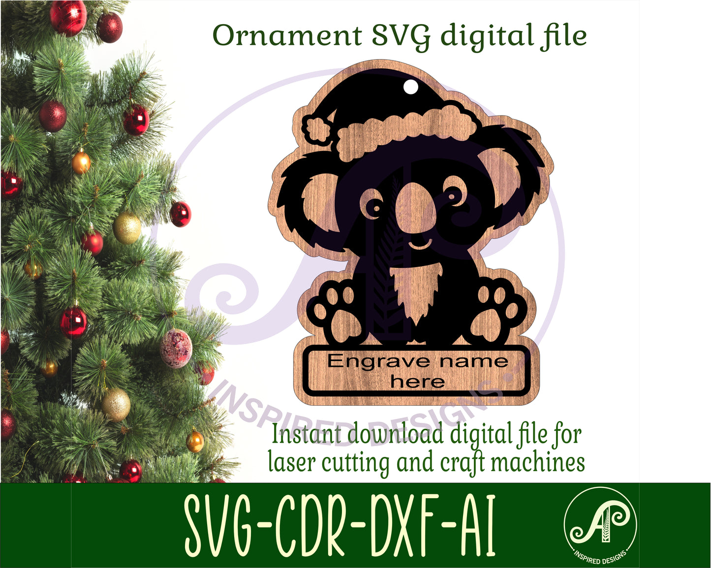 Koala engraved ornament design SVG / DXF / AI