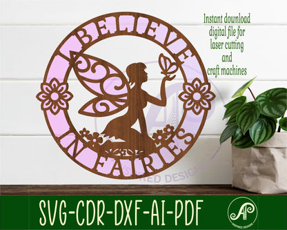 I believe in fairies wall sign design SVG / DXF / AI / PDF / CDR