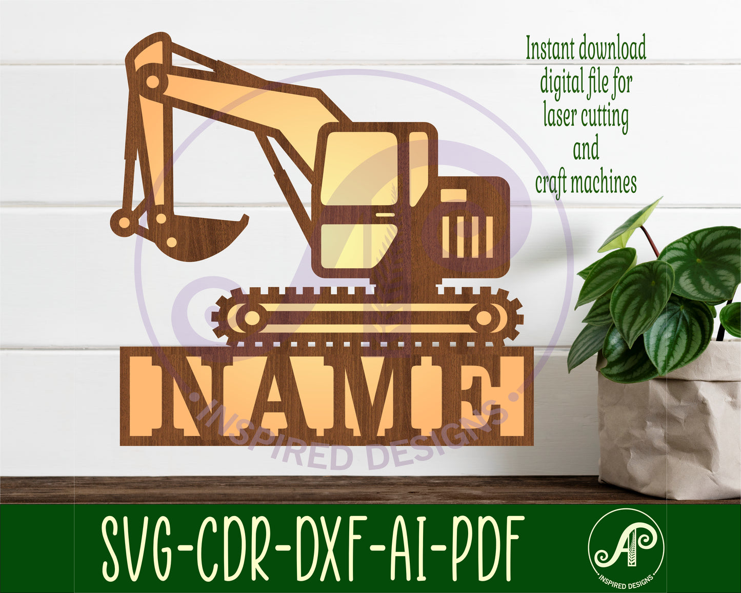 Excavator shape name sign SVG / DXF / AI / PDF / CDR