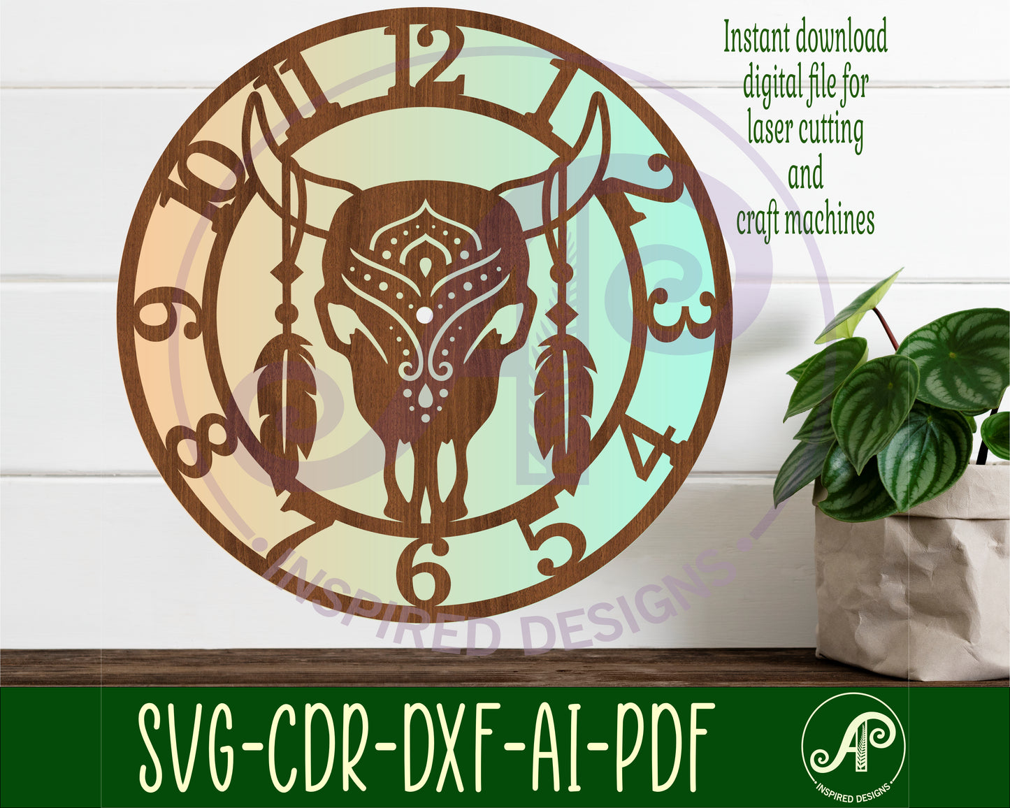 Cow skull wall clock template designs