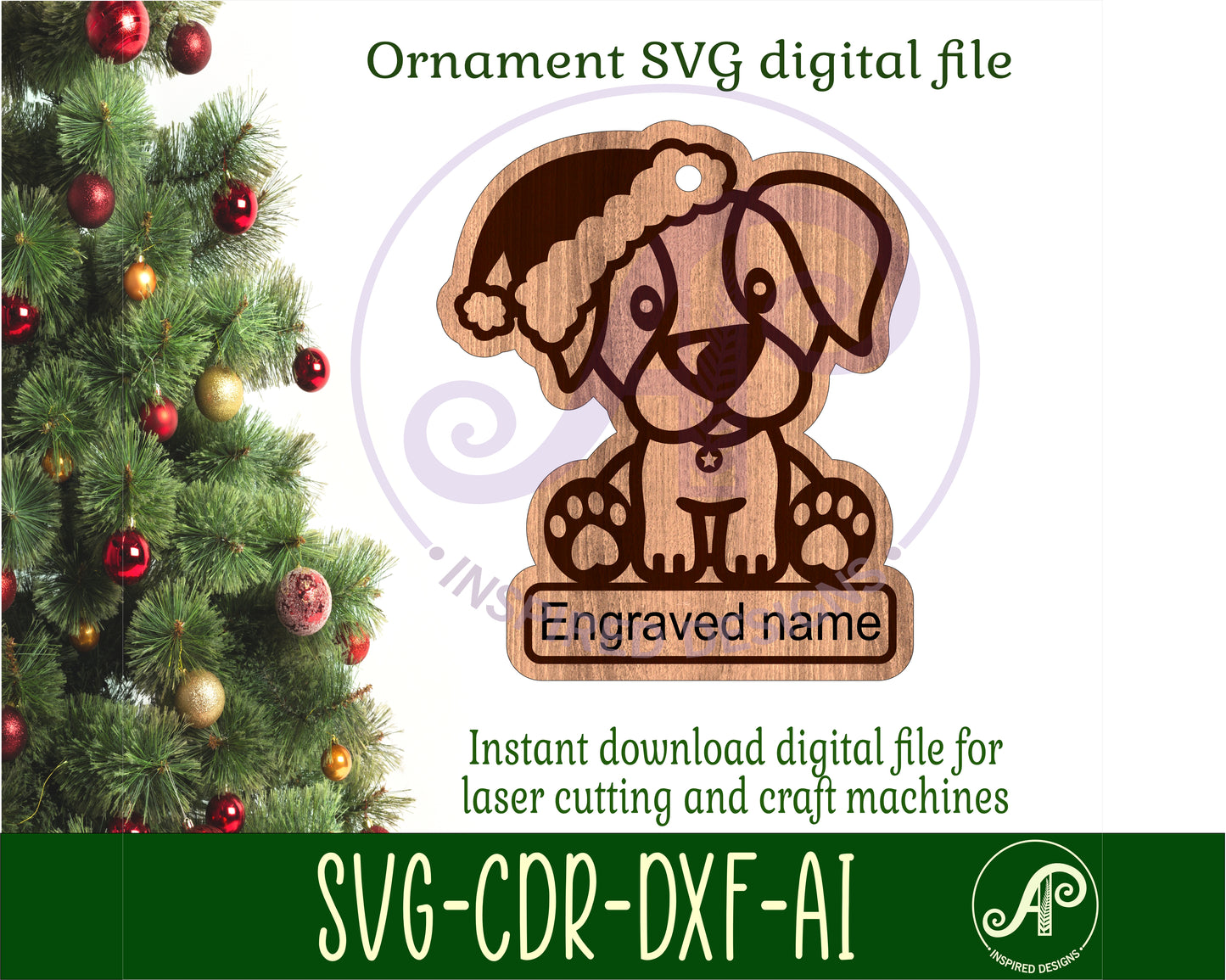 Cute puppy engraved ornament design SVG / DXF / AI