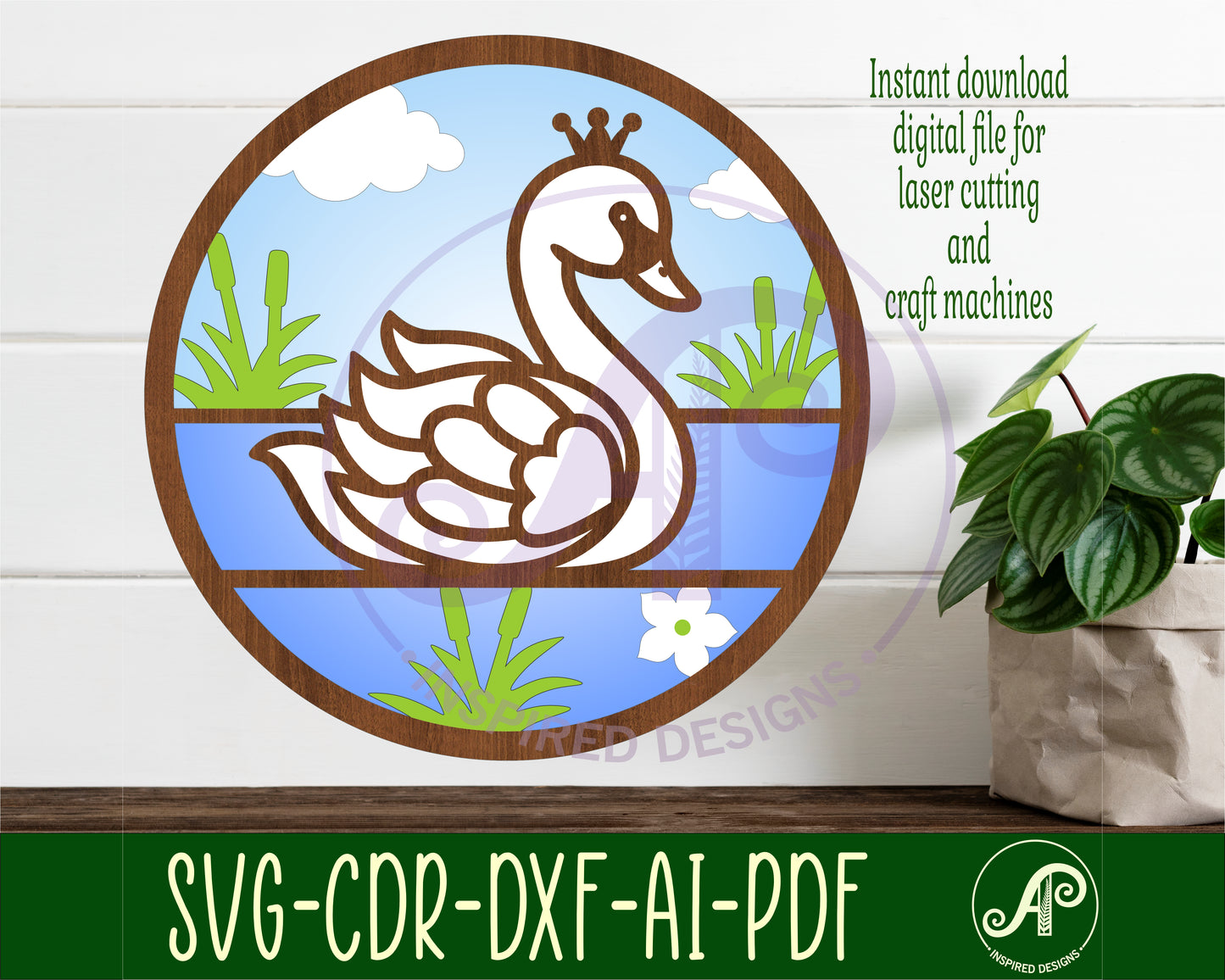 Swan layered wall sign design SVG / DXF / AI / PDF / CDR