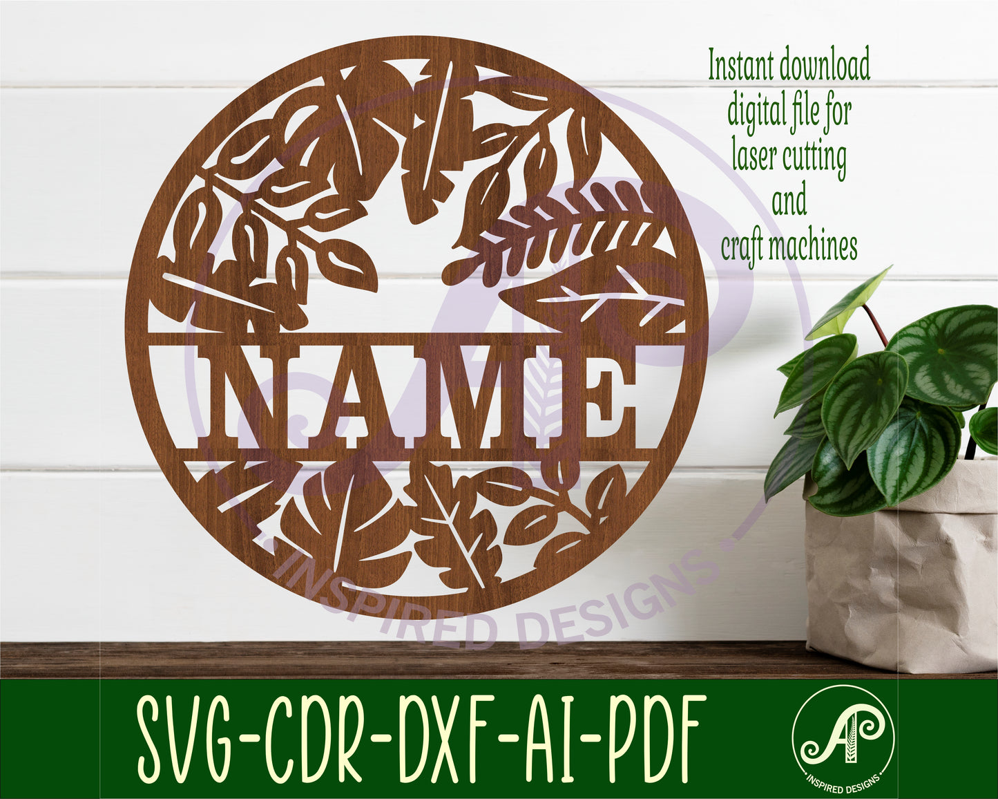 Leaf/ leaves name wall sign. SVG / DXF / AI / PDF / CDR