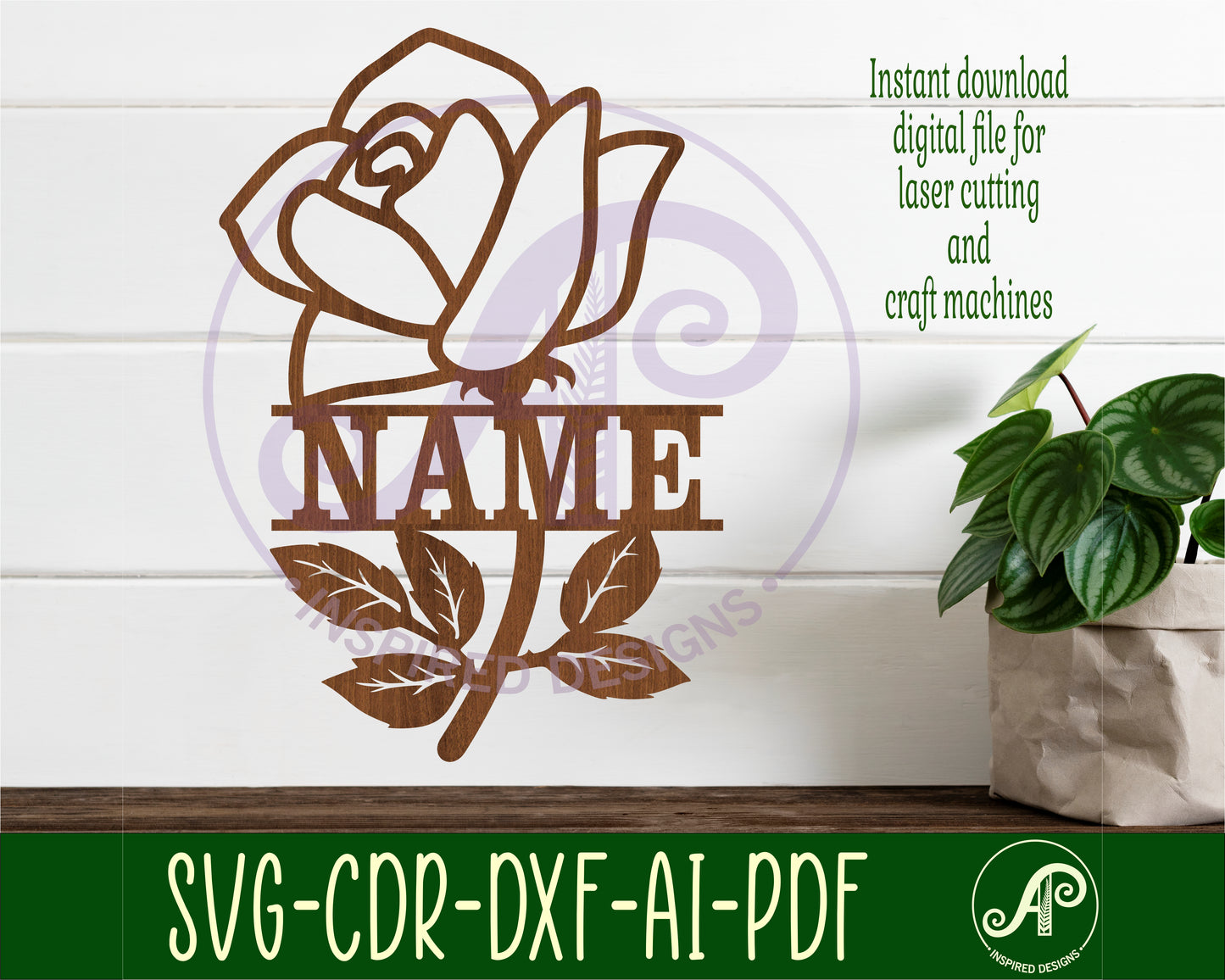 Rose flower shape name sign SVG / DXF / AI / PDF / CDR