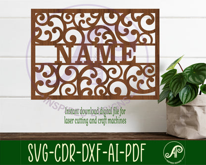 Swirls and koru name wall sign. SVG / DXF / AI / PDF / CDR