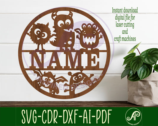 Monsters name wall sign. SVG / DXF / AI / PDF / CDR