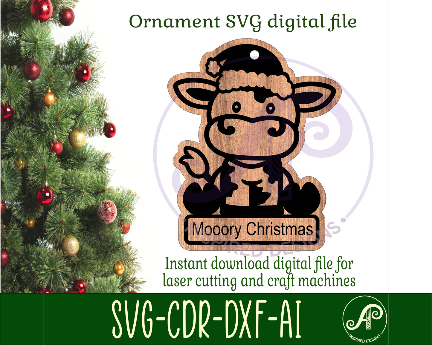 Cow engraved ornament design SVG / DXF / AI