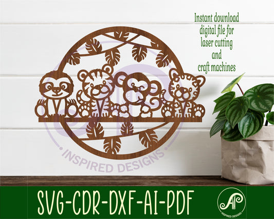 Cute Jungle animals wall sign design SVG / DXF / AI / PDF / CDR