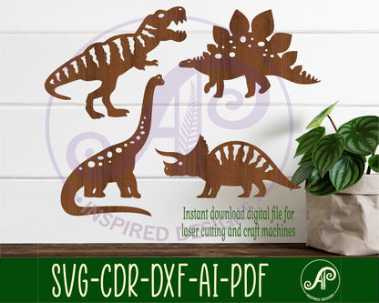 Detailed Dinosaur designs, 4 silhouette shapes