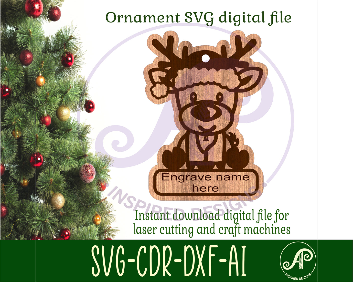 Reindeer engraved ornament design SVG / DXF / AI